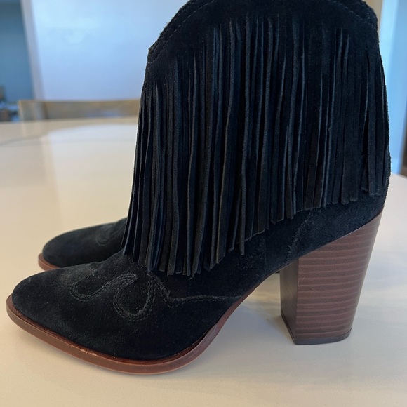 Black Suede Fringe Ankle Boots - Picture 1 of 5